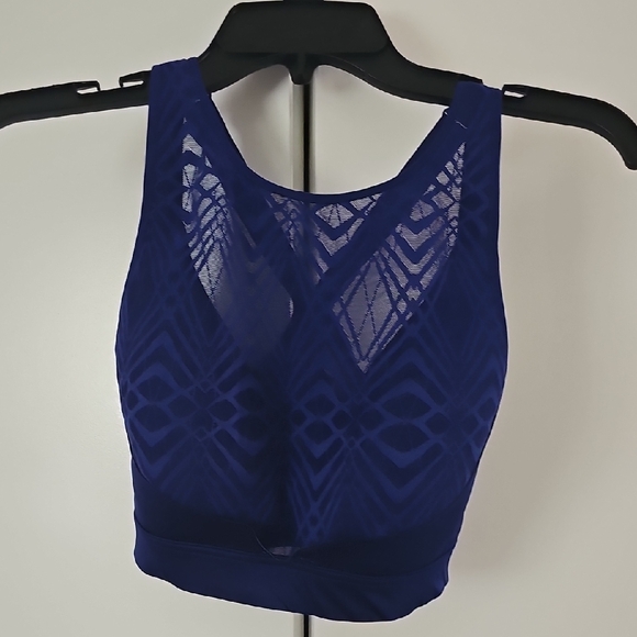 Blue Geometric Mesh Sports Bra - Picture 1 of 3